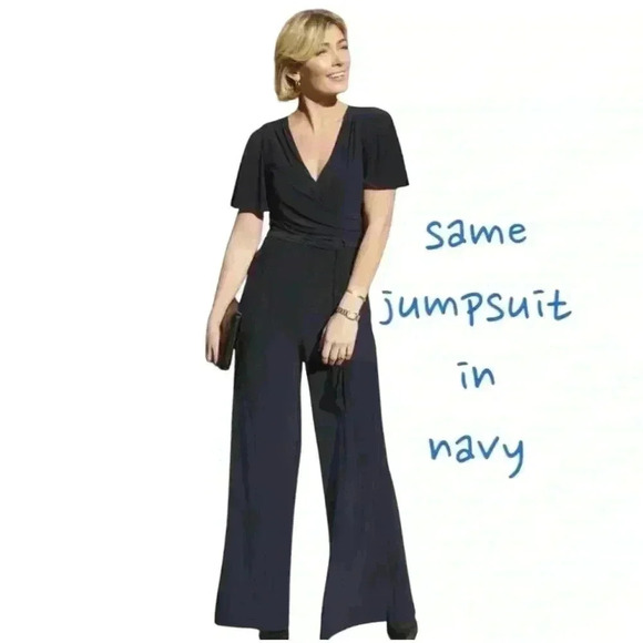 HARPER ROSE black wrap palazzo wide leg V-neck jumpsuit women’s size large - Picture 7 of 10